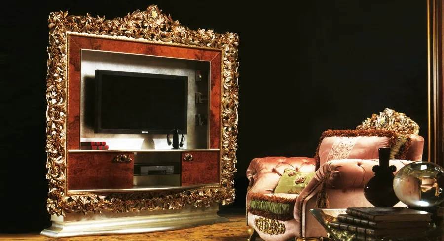 Европейский стиль роскошные императорская резной золотой тв шкаф подставка под