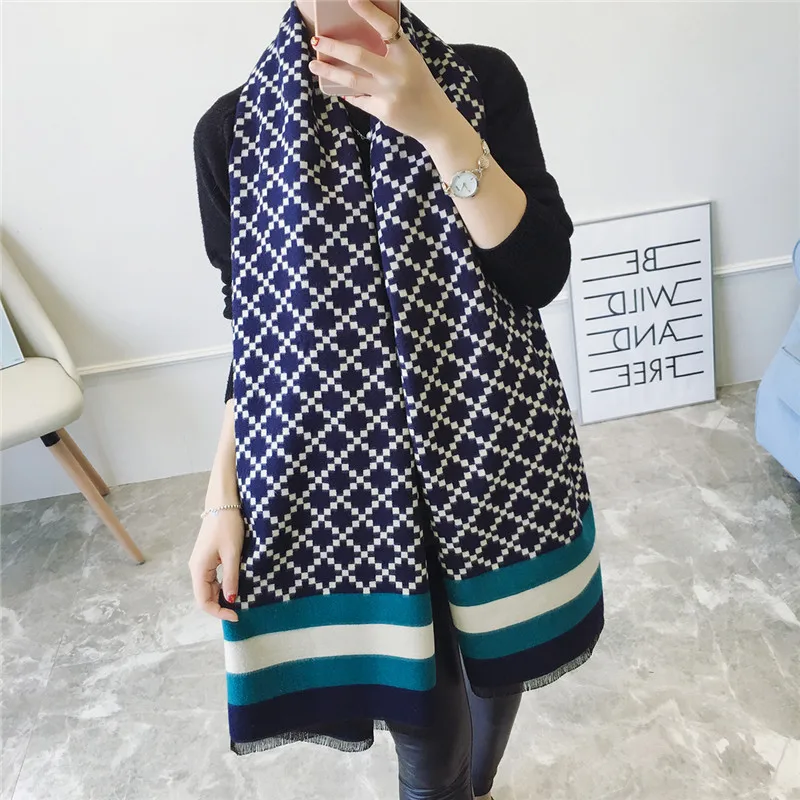 Зимний стильный ромбовидный шарф в полоску европейском и американском стиле