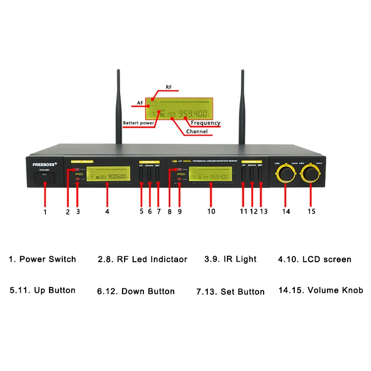 Freeboss FB-U12 UHF Беспроводная микрофонная система 2 способа 100 каналов ИК Частота беспроводной микрофон Karoke KTV вечерние динамический микрофон