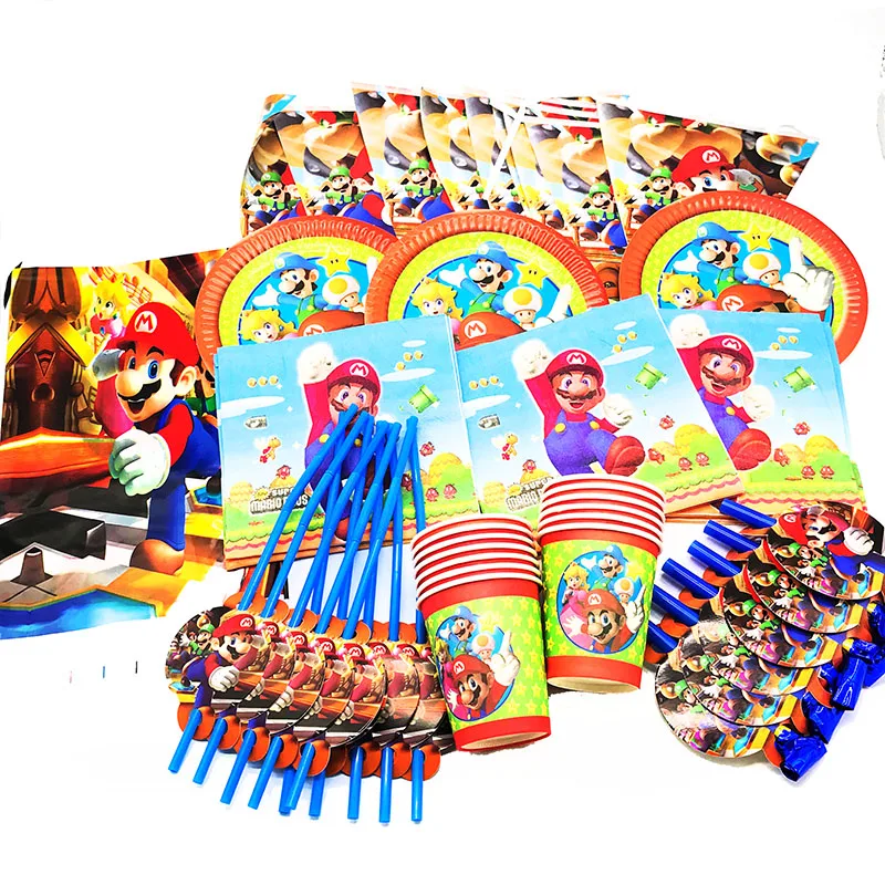 67 шт./лот Марио тарелки чашки соломинки салфетки тема одноразовая посуда набор