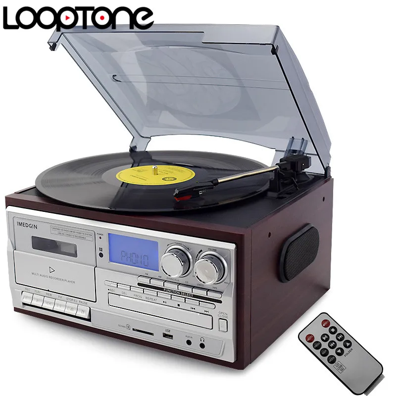 LoopTone 3 скорости Виниловый проигрыватель с CD и кассетный плеер AM/FM радио USB/регистратор SD Aux-in RCA линейный выход