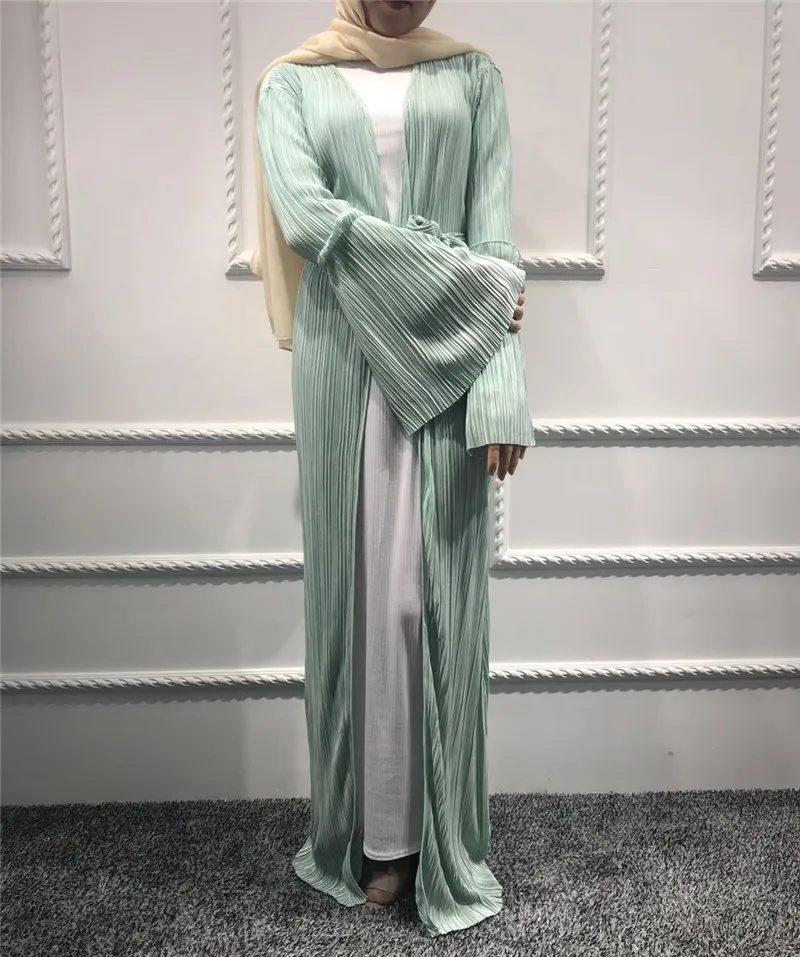 Мусульманское Плиссированное Платье-туника Abaya юбка с расклешенными рукавами