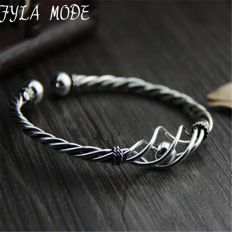 Женский винтажный браслет из серебра 100% пробы с плетением витой веревки|bracelet