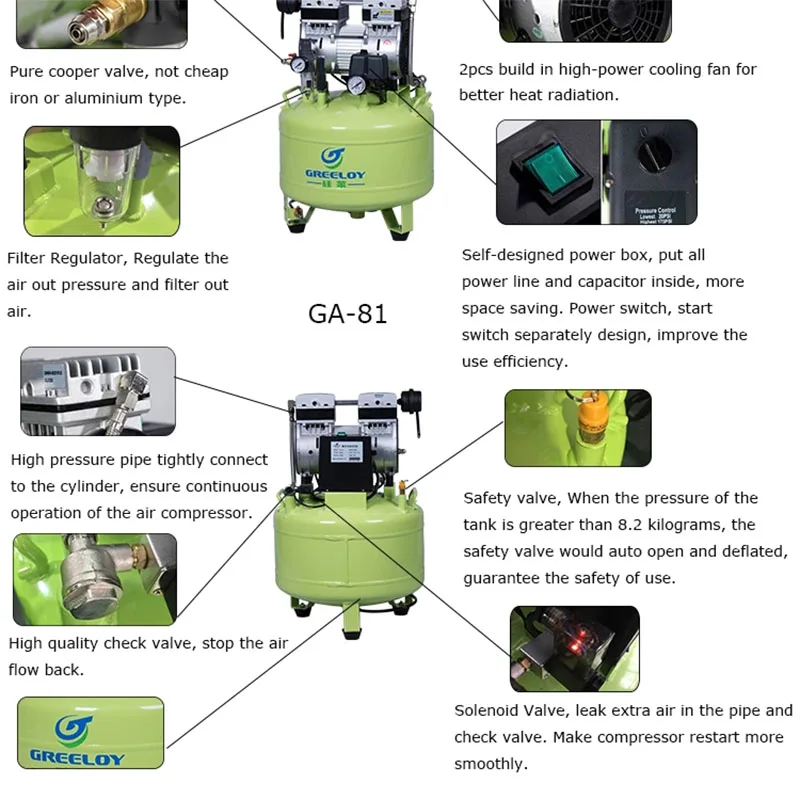 TDOUBEAUTY стоматологический бесшумный безмасляный воздушный компрессор 40 л бак 800 Вт