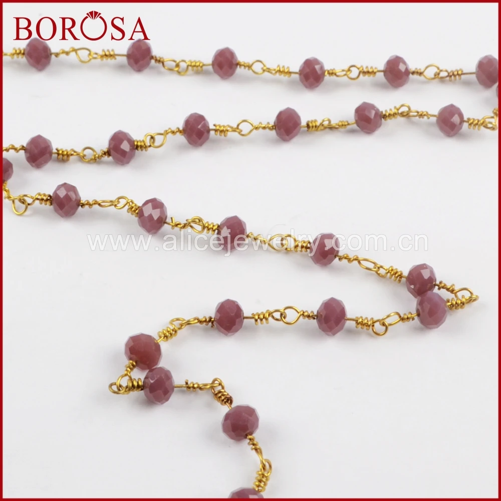 BOROSA 5 метров Модный золотой цвет 6 мм Фиолетовый Кристалл граненые бусины Розария