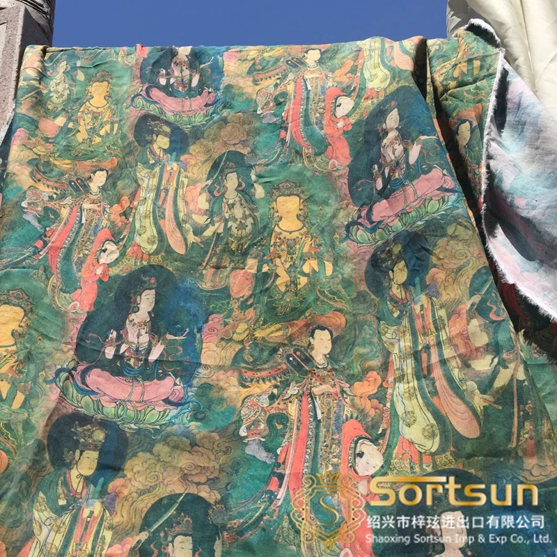 Dunhuang Frescoes 1 ярд 100% натуральный рами ткань Материал цифровая печать в китайском