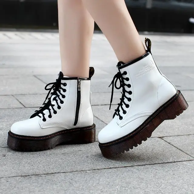 SLYXSH Botas/женские ботильоны в байкерском стиле; женские ботинки на танкетке со шнуровкой на платформе; сезон осень-зима; Кожаные Туфли-оксфорды; женская обувь на высоком каблуке