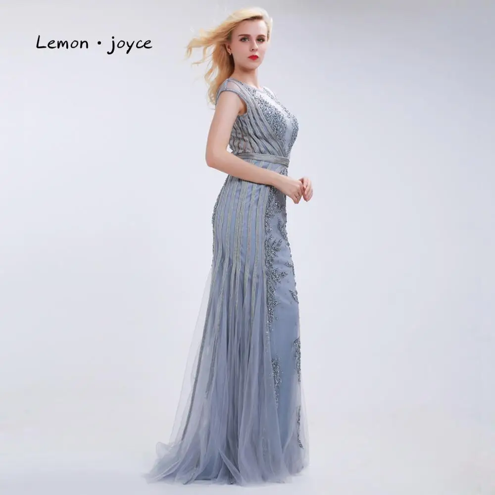 Lemon joyce Длинные вечерние платья 2020 с круглым вырезом прозрачные бисером Вечерние