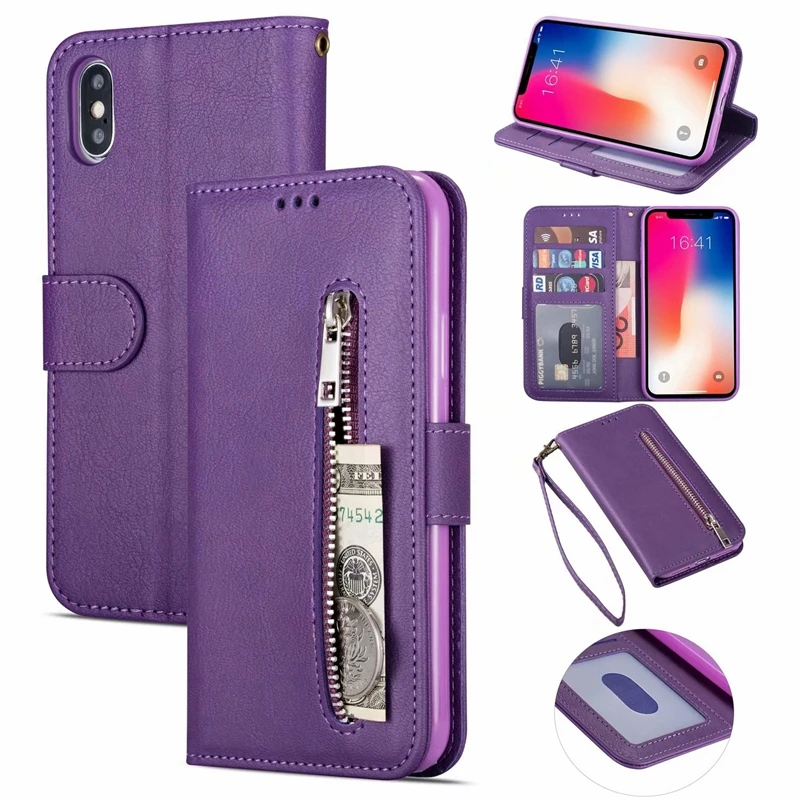 Кожаный чехол кошелек для IPhone 11 XR XS MAX X 8 7 6 Galaxy S10 S10e S9 Note 10 Pro 9 S8 карман на молнии ID 3