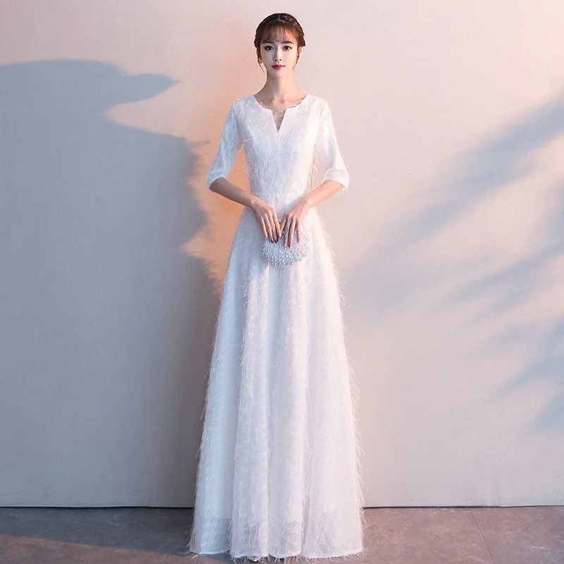 Новинка белые вечерние платья весна 2019 новое приталенное банкетное платье с