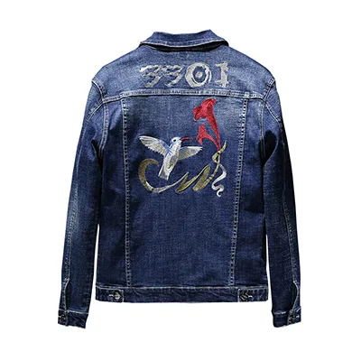 Jackets Мужской винтажный синий комплект с цветочной вышивкой в виде птицы, мужские костюмы, летний свободный комплект на пуговицах, дизайн, модный спортивный костюм в стиле панк - Цвет: Jackets