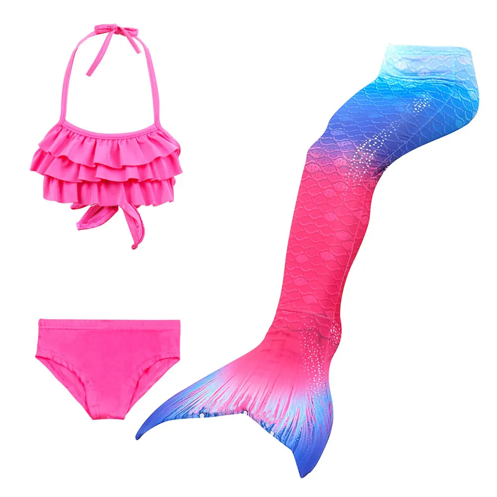3pcs Mermaid Set 2 Дизайн; Костюм Русалки для девочек; купальный костюм или вечерние костюмы для косплея; красивое желтое бикини и хвост русалки для плавания - Цвет: 3pcs Mermaid Set 2