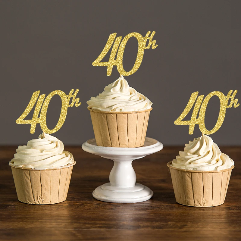 Золотистые/Серебристые/черные блестящие топперы для капкейков на 40 дней