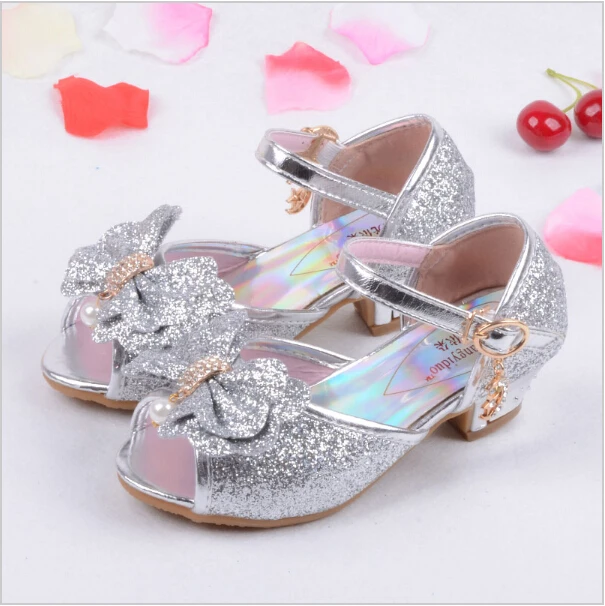 

qloblo Children Princess Sandals Kids Girls Wedding Shoes High Heels Dress Shoes Party Shoes For Girls Pink Blue Gold