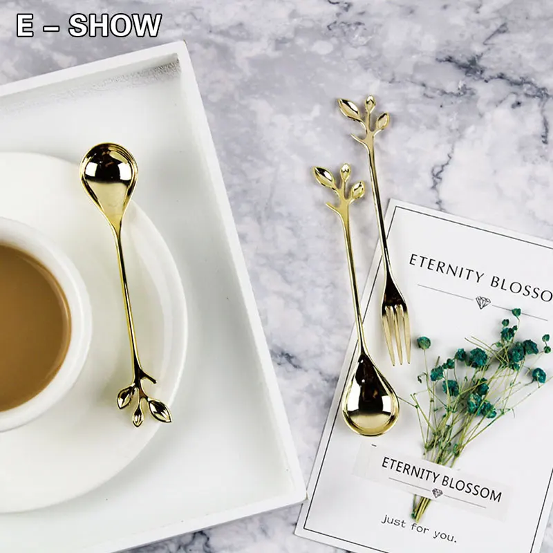 Шикарная вилка с листьями и фруктами золотистого серебряного цвета европейский