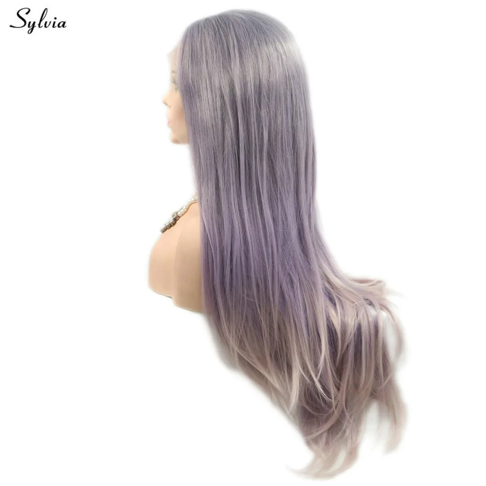 Sylvia Straight Lace Front Wig Synthetic Glueless Pastel Purple Ombre Blonde Natural Hairline Party For Girls Women | Шиньоны и парики