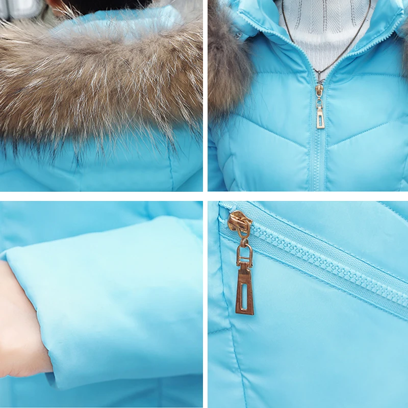 2019 Высококачественная зимняя куртка женская тонкая стеганая с капюшоном меховым