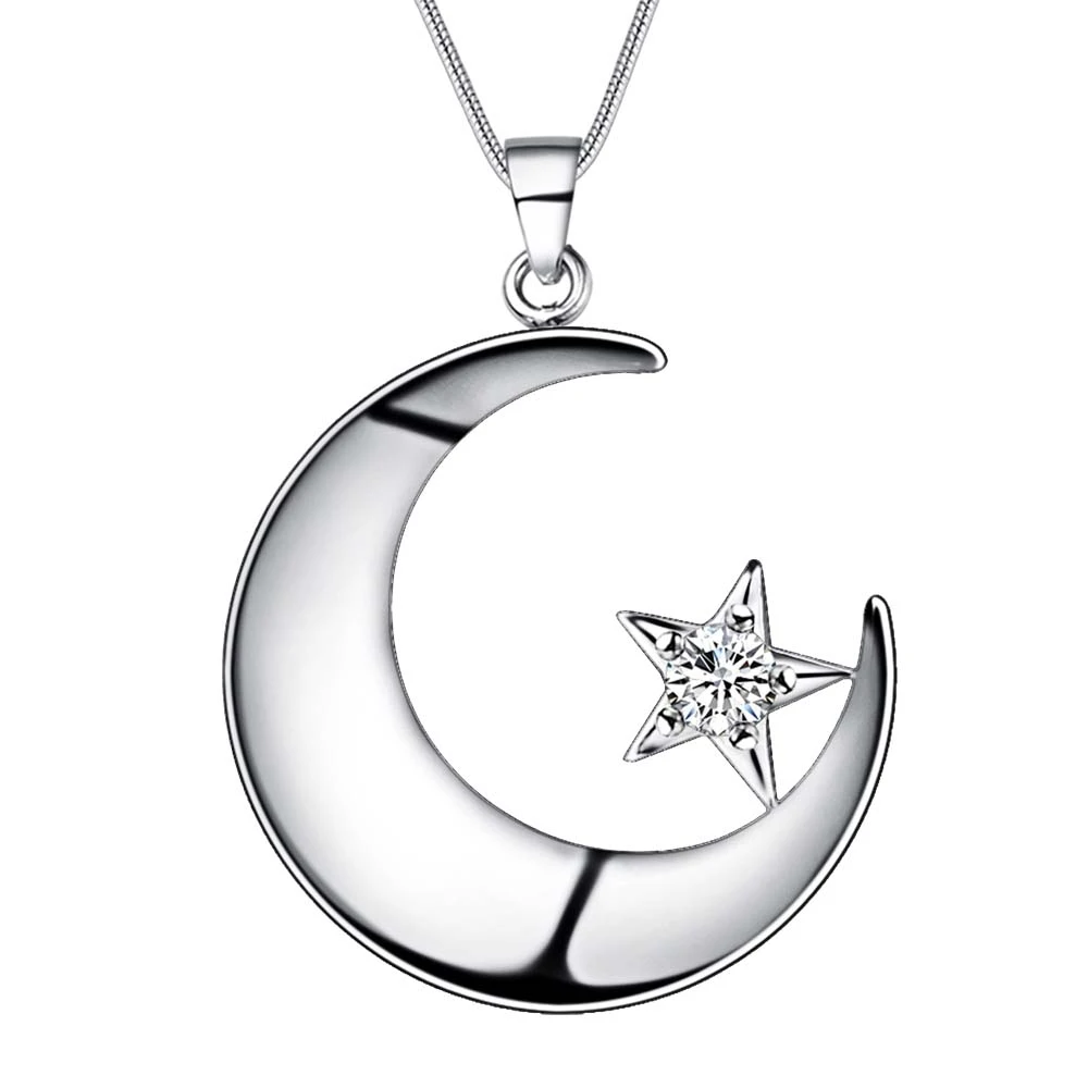 Посеребренные шарм jewelrys Ожерелье, 925 штампованные ювелирные изделия кулон Moonand Звезда AN160