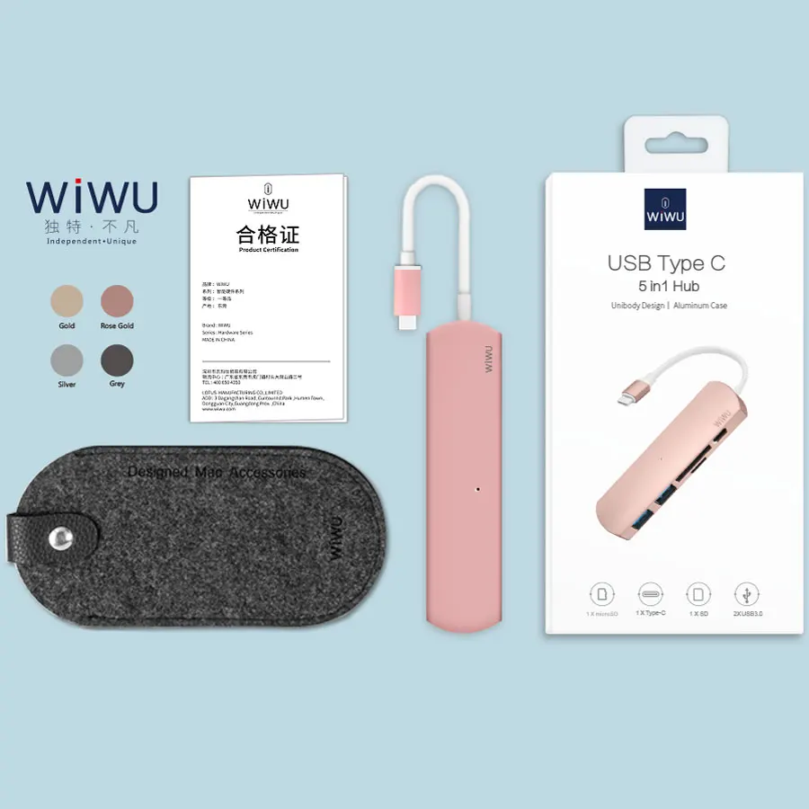 WIWU USB 3 0 Hub для Macbook Pro Type C 5 в 1 адаптер с несколькими портами порт зарядки MacBook 12