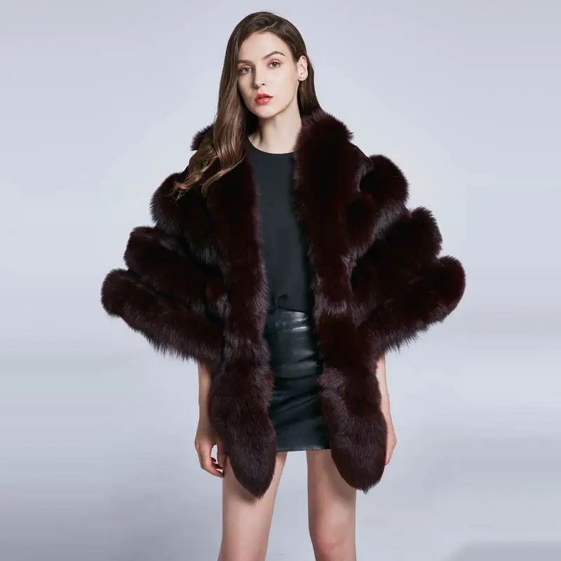Fox Fur Coat Shawl Women Winter Scarf Real Fur Jacket Furry Short Coat Horizontal Stripe Fox Fur Collar 2021 New Warm enlarge