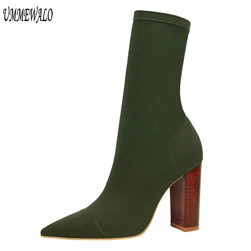 

UMMEWALO Women Fashion Pointed Toe High Heel Shoes Winter Ankle Boots Ladies Shoes