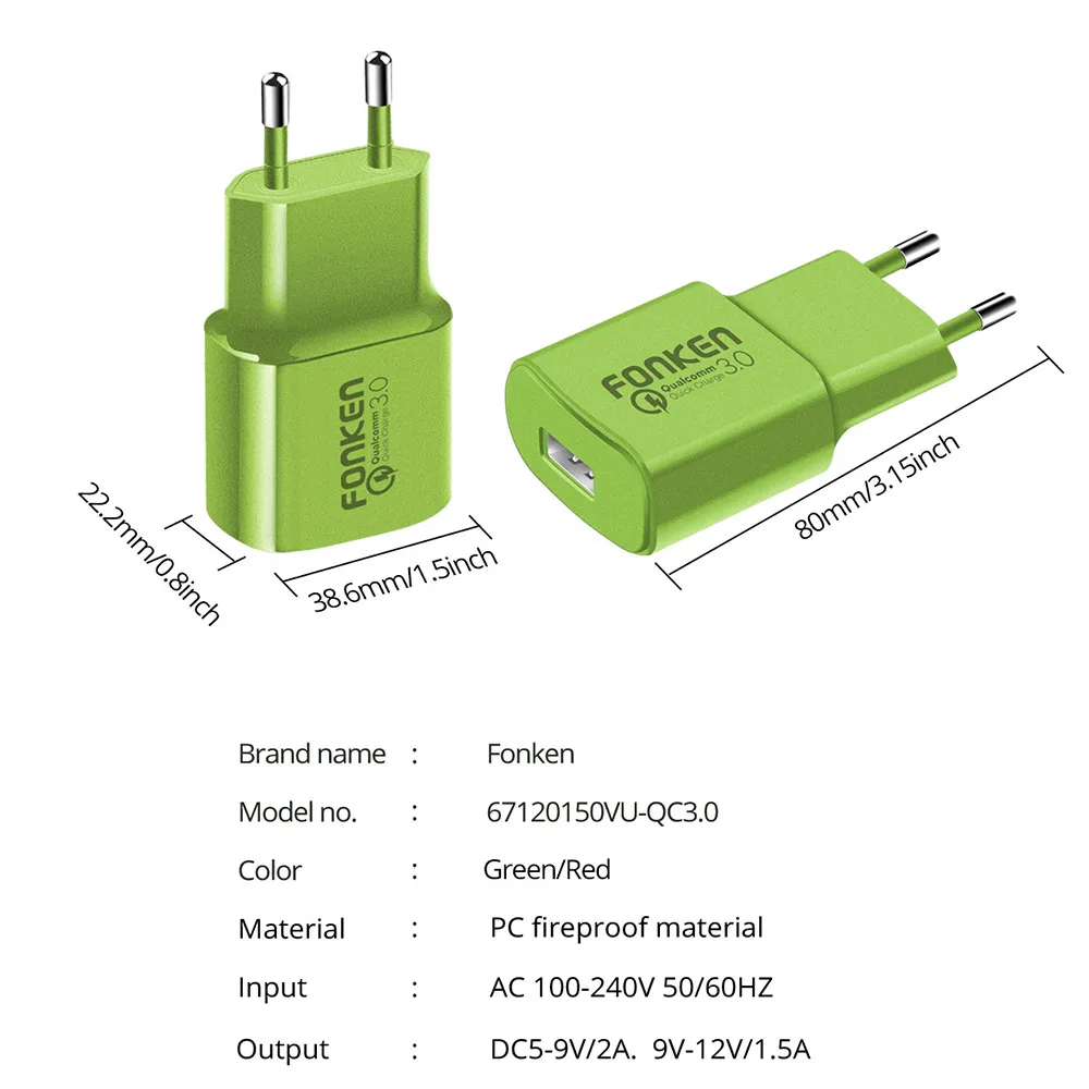 FONKEN цветное Зарядное устройство USB 3 0 быстрое зарядное Max 18 Вт QC3.0 QC2.0 быстрая