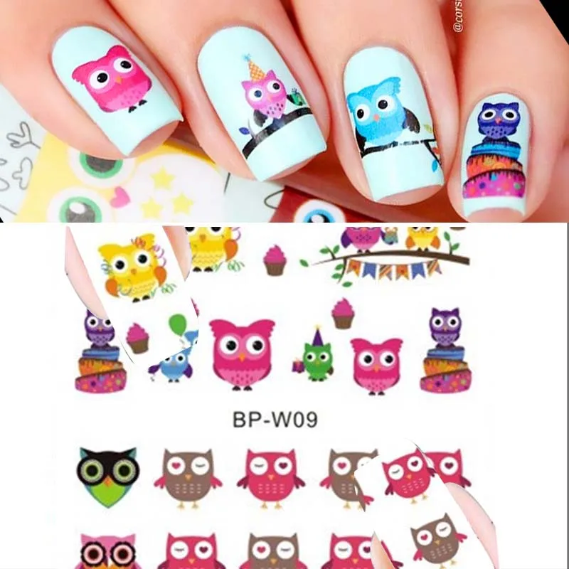 2 Моделей/Лист Мультфильм Сова Ногтей Наклейки Переводные Картинки Стикер BORN PRETTY
