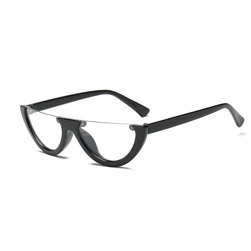Black Clear Крутые женские солнцезащитные очки CatEye без оправы с полуоправой, Модные прозрачные брендовые дизайнерские солнцезащитные очки для женщин, трендовые UV400 - Цвет линз: Black Clear