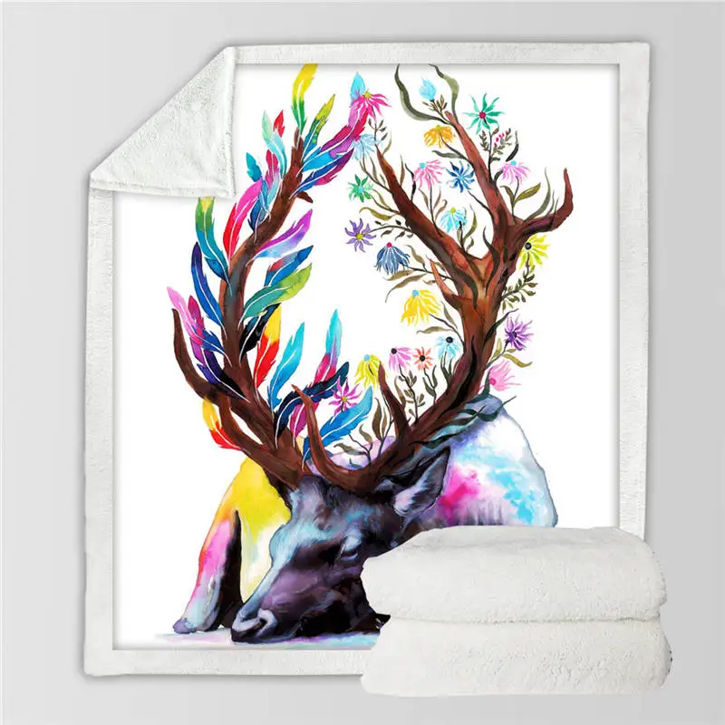 King of the Forest Pferd by Pixie холодное искусство микрофибра одеяло для кровати племенная лошадь пледы одеяло красочные Животные Постельные принадлежности акварель Бохо тонкое одеяло - Цвет: King of the Forest