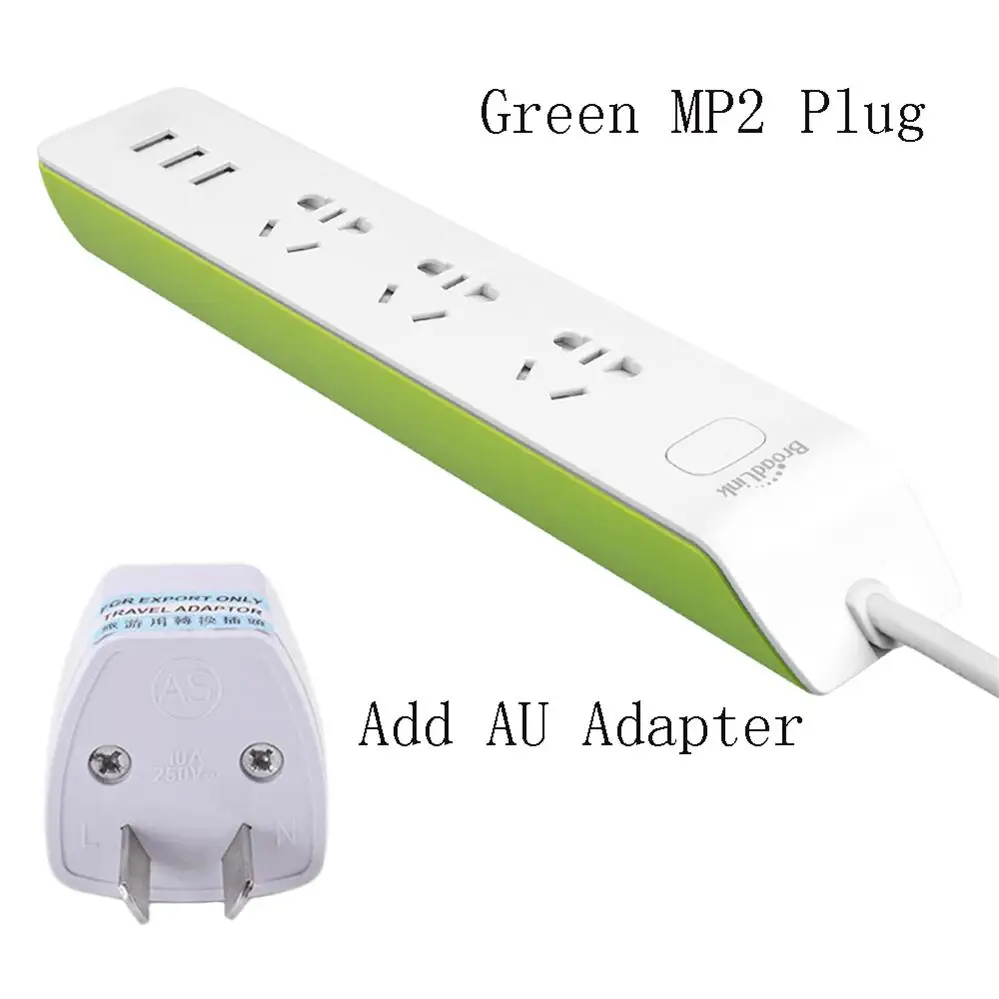 Green AU Adapter Broadlink силовая лента MP2 WiFi 3 USB быстрая зарядка умный дом 3-розетки AU UK US EU адаптер штепсельная розетка 4G приложение дистанционное управление - Комплект: Green AU Adapter