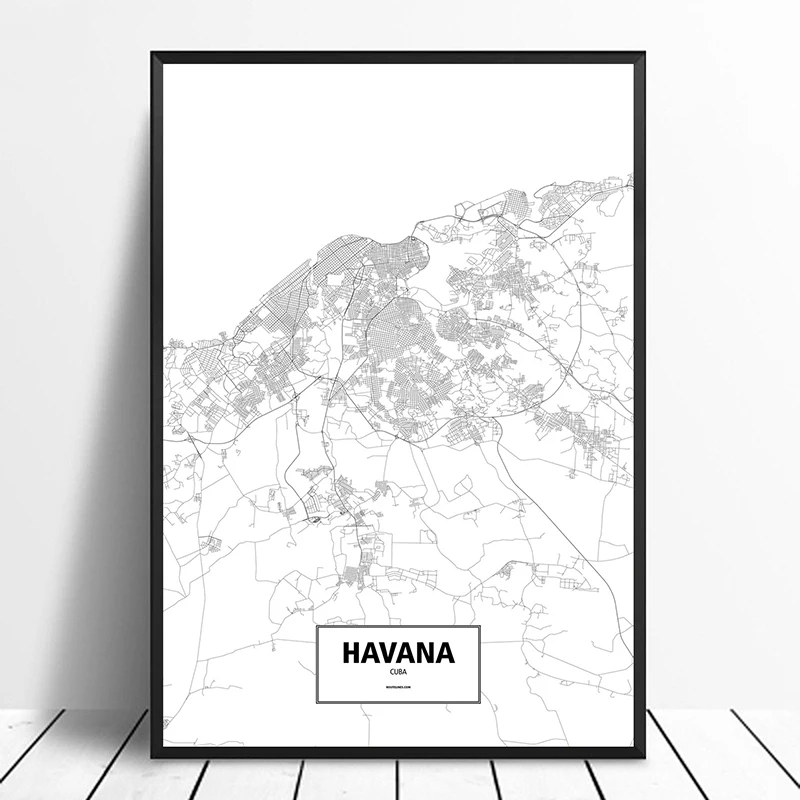 Havana Cuba Black White Custom World City Map Poster Canvas Print Nordic Style Wall Art Home Decor | Дом и сад