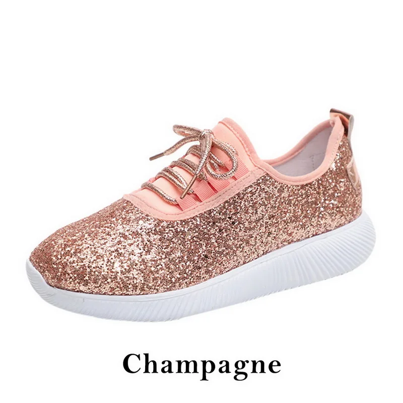 Champagne Vertvie/женские кроссовки; летний сияющий блеск; блестящая обувь с блестками; цвет золотистый, Серебристый; женские повседневные блестящие туфли; большие размеры 43 - Цвет: Champagne