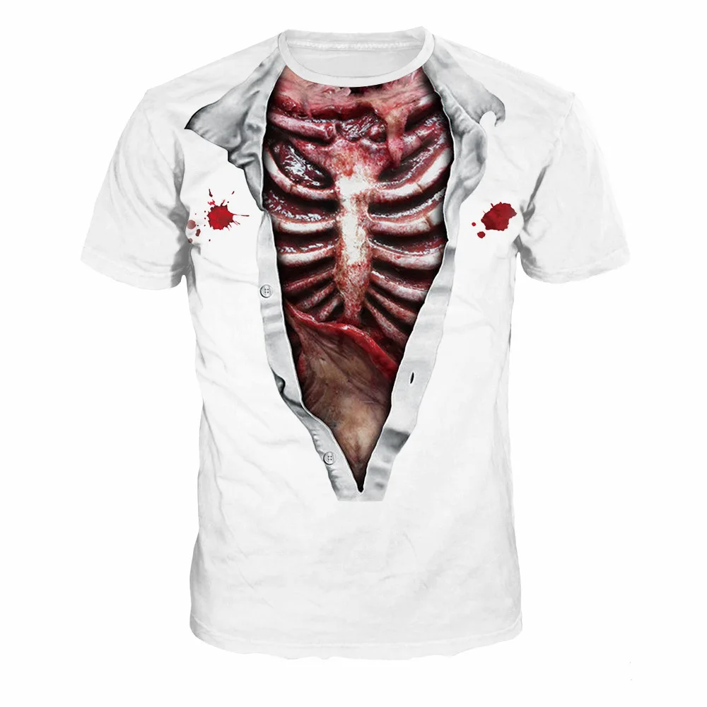 New Style Men/boy 3d t-shirt funny print Bloody ribs muscle summer cartoon t shirt tops tees Couples set | Мужская одежда