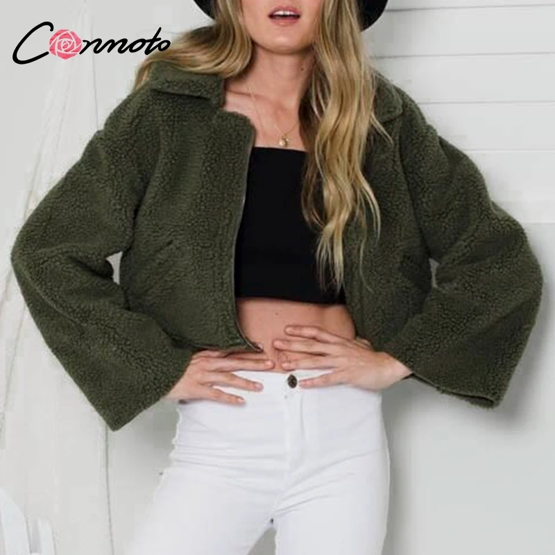 Conmoto однотонная 2018 зимняя Осенняя Куртка женская плюшевая куртка на молнии