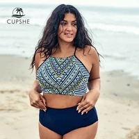 cupshe plus size tank top lace up bikini sets women large size high waist two pieces swimsuits 2021 beach bathing suits swimwear