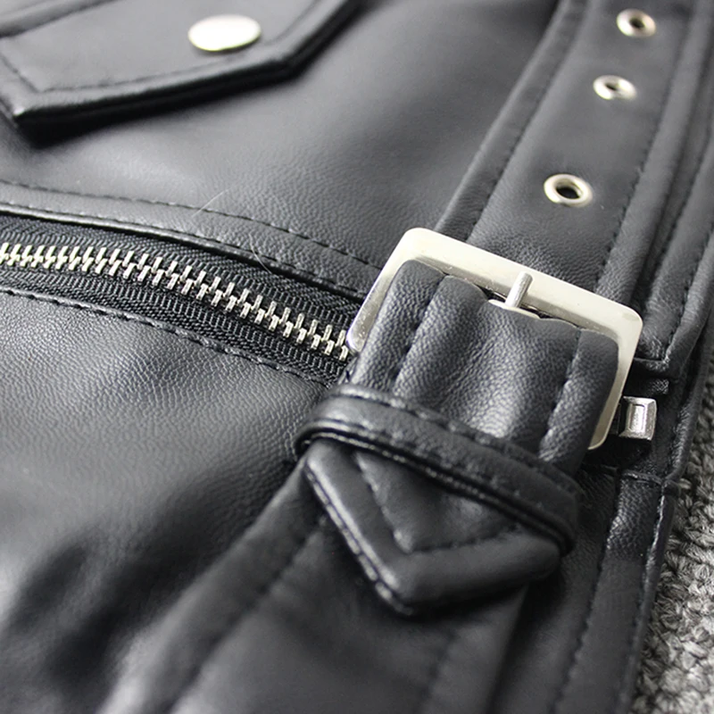 Own Factory Top Quality PU Sexy Nightclub Female Off Shoulder Leather Jacket Women Cropped Motorcycle Outwear Black