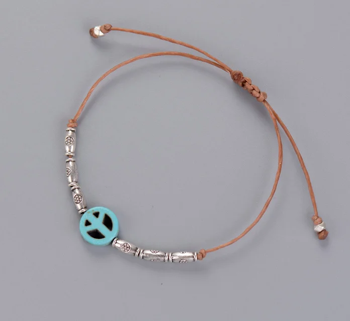 Простой Браслет Ручной Работы Бохо Подвеска &quotзнак мира&quot металлические бусины
