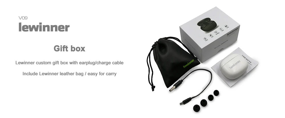 Lewinner V09 Bluetooth наушники беспроводные наушники TWS наушники 500 мАч Мини зарядный чехол глубокий бас стерео звук с микрофоном