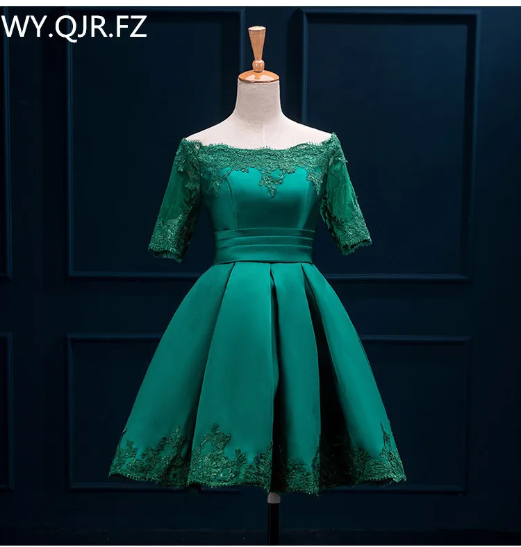 HJZY110L# Новое темно-зеленое платье для выпускного вечера большого размера костюм невесты тост с открытыми плечами Короткое Платье Для подружки невесты