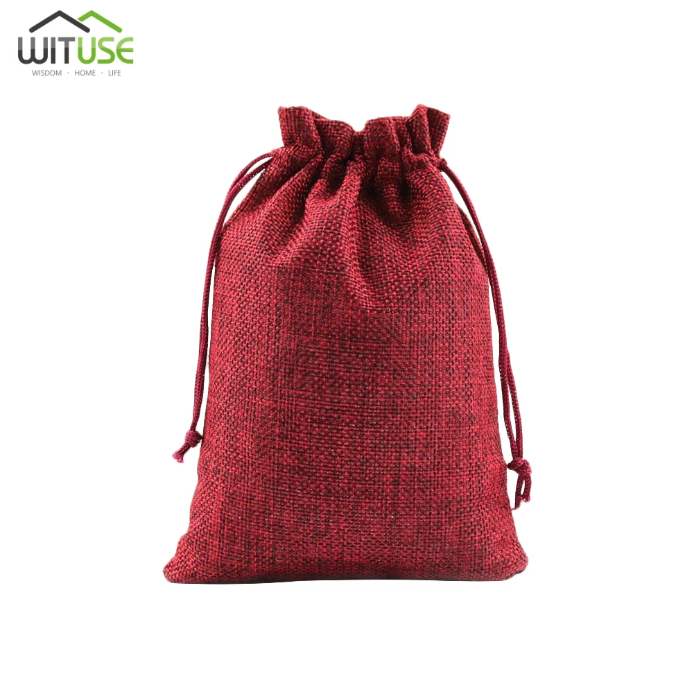 Wine red Винтаж натуральный льняной ткани Подарочные мешки для конфет, Свадебный вечерние пользу сумочка из мешковины товары для дня рождения; шнурки из натурального джута подарочные пакеты - Цвет: Wine red