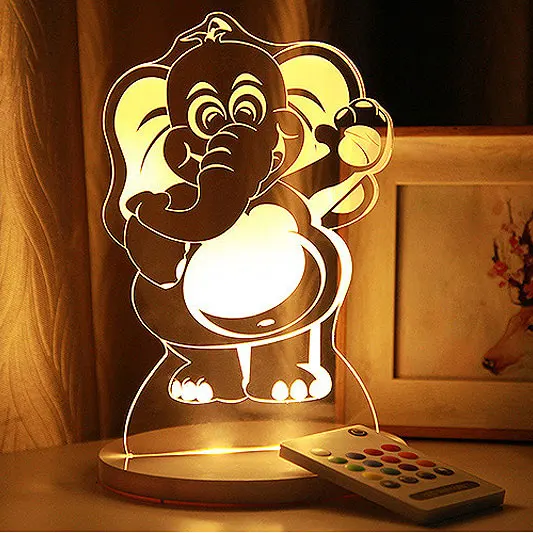 Elephant RGB 3D Мультфильм светодиодный настольный ночник с дистанционным управлением USB питание для детской спальни подарок - Испускаемый цвет: Elephant
