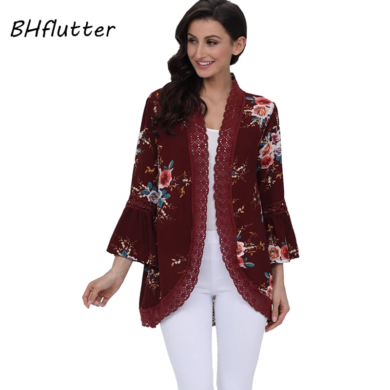 Женская кружевная блузка BHflutter летняя с коротким рукавом и цветочным