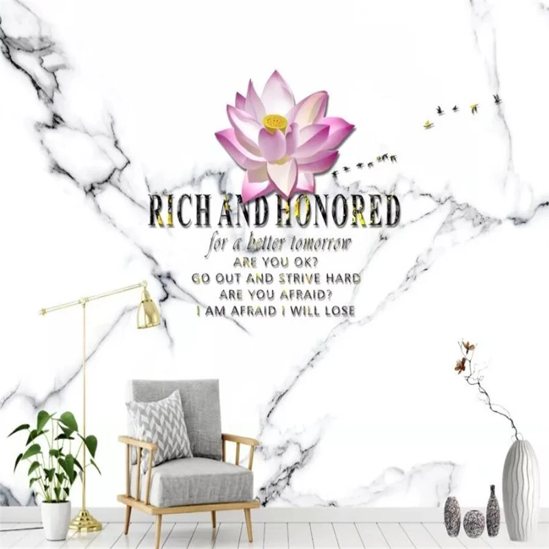 Modern simple zen lotus white marble background wall painting decorative | Обустройство дома