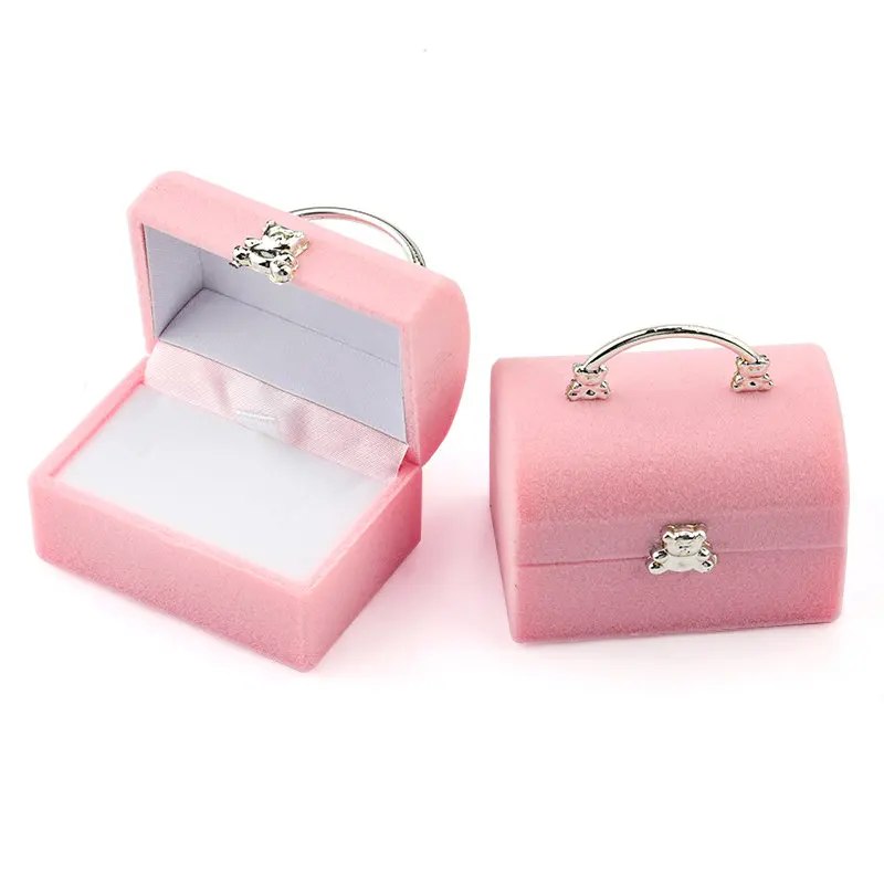 Pink 1 шт. маленькая коробка для ювелирных изделий, бархатная коробка для свадебного кольца, витрина для ожерелья, Подарочная коробка с милым медведем, чехол-контейнер для упаковки ювелирных изделий - Цвет: Pink