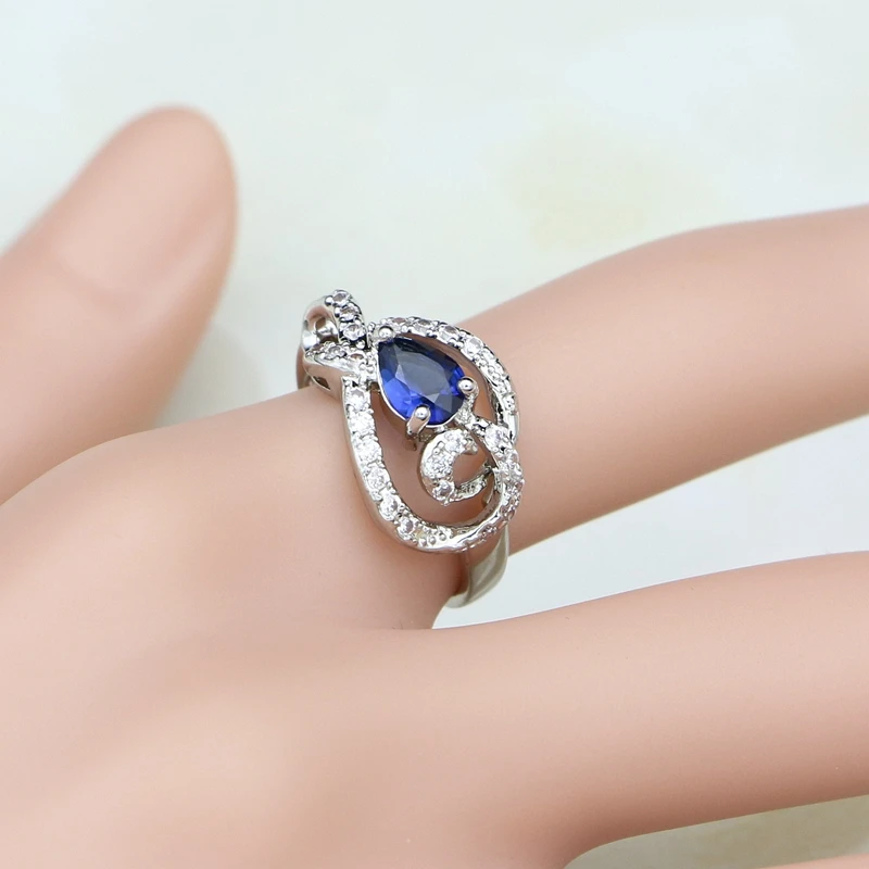 Необычное серебро 925 ювелирные изделия синий фианит белый кристалл набор