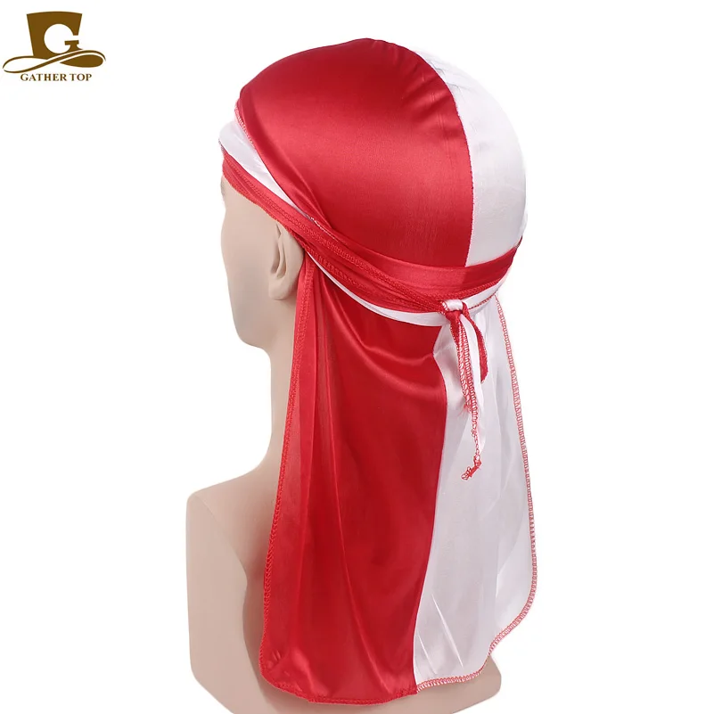 Фото Новинка модные двухцветные мягкие атласные Durag мужские шелковые Лоскутные прочные банданы-тюрбан головной убор аксессуары для волос №3