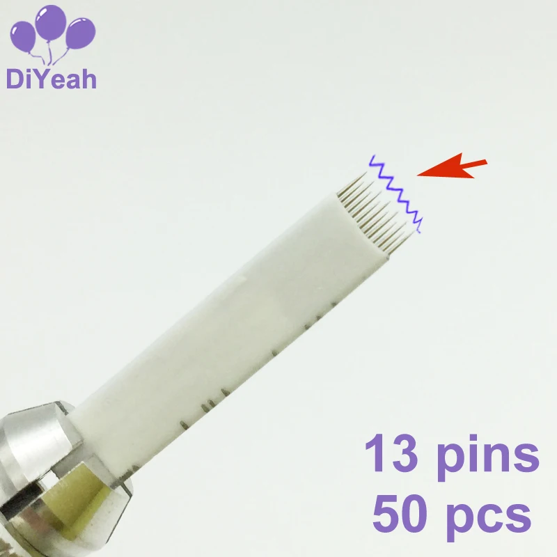 50 шт. 13 штифтов противотуманные иглы лезвие для перманентной татуировки бровей