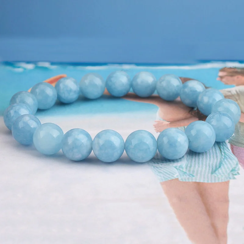 Модные бусины из натурального аквамарина для женщин и девушек эластичный