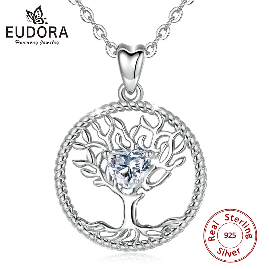 

EUDORA Sterling Silver Tree of life Pendant Necklace silver Nature Tree Charm Necklaces with Crystal CZ for Birthday Gift D447