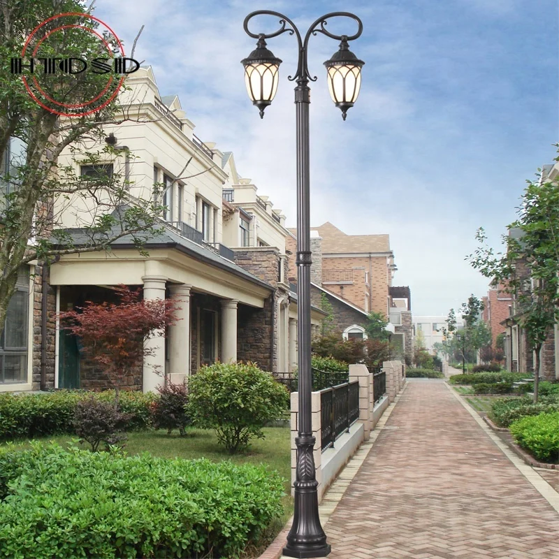 

3M Outdoor Black Double Arm Decorative Lamp Post Street Lighting Pole For Sale